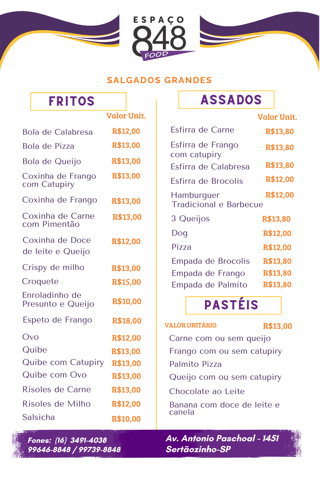 Página 2 do Cardápio Espaço 848